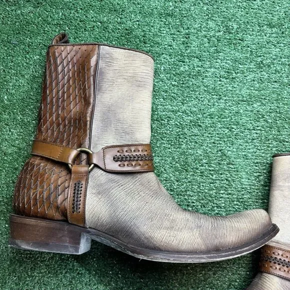 Cuadra Brown Half Python Boots Side Zip Rubber Sole US 10.5 Mex 29.5 Square Toe